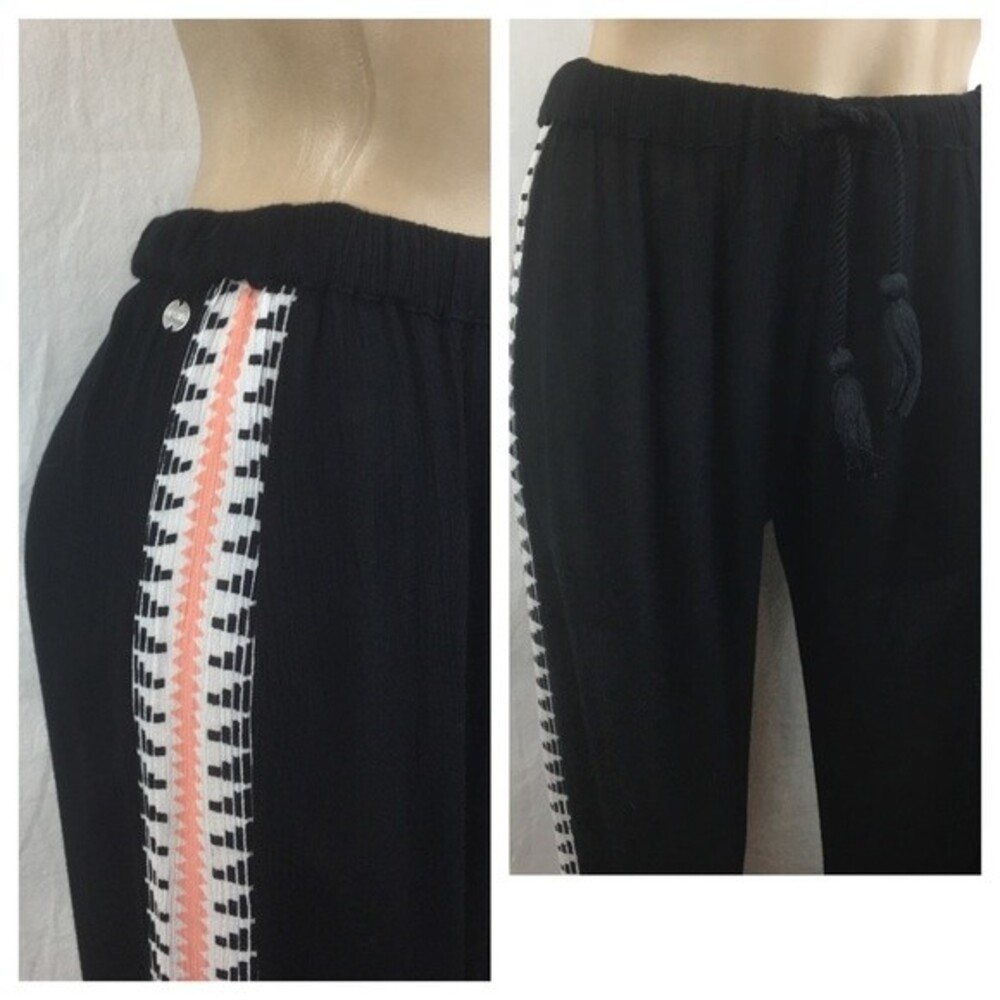 Rip Curl Black Drawstring Casual Side Stripe Pant… - image 1